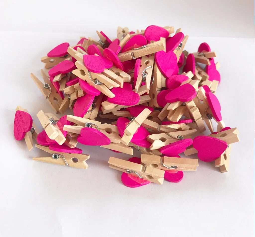 50 pcs Heart-shaped wooden clips