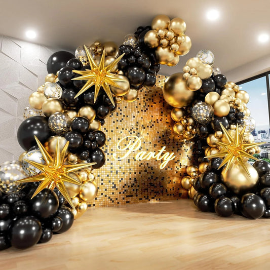 121Pcs Black and Gold Balloons