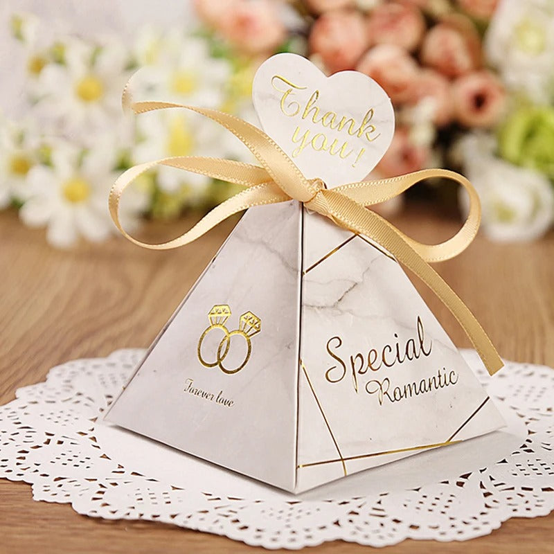 Triangular pyramid marble wedding box for guests giveaways