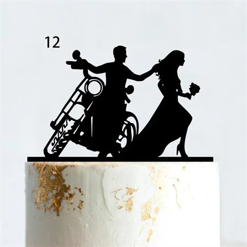 Motorcycle wedding cake topper