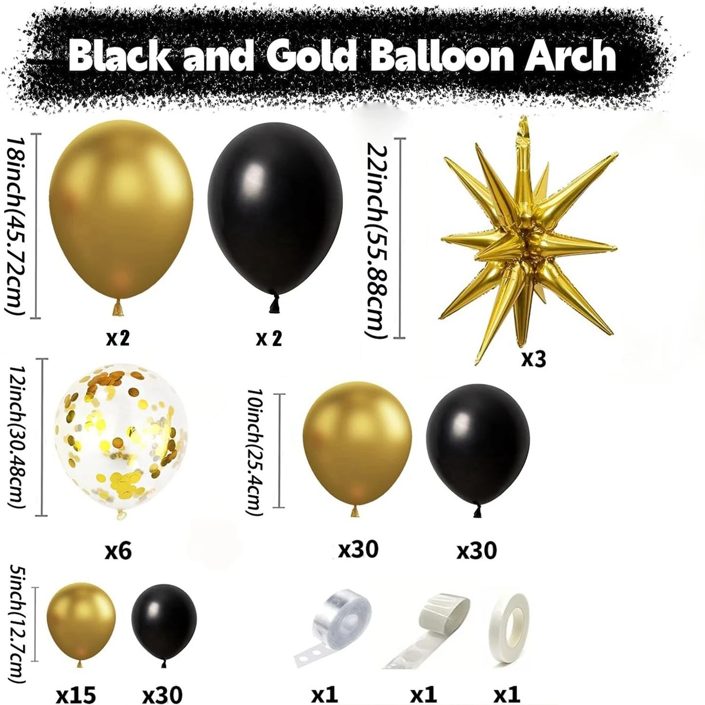 121Pcs Black and Gold Balloons