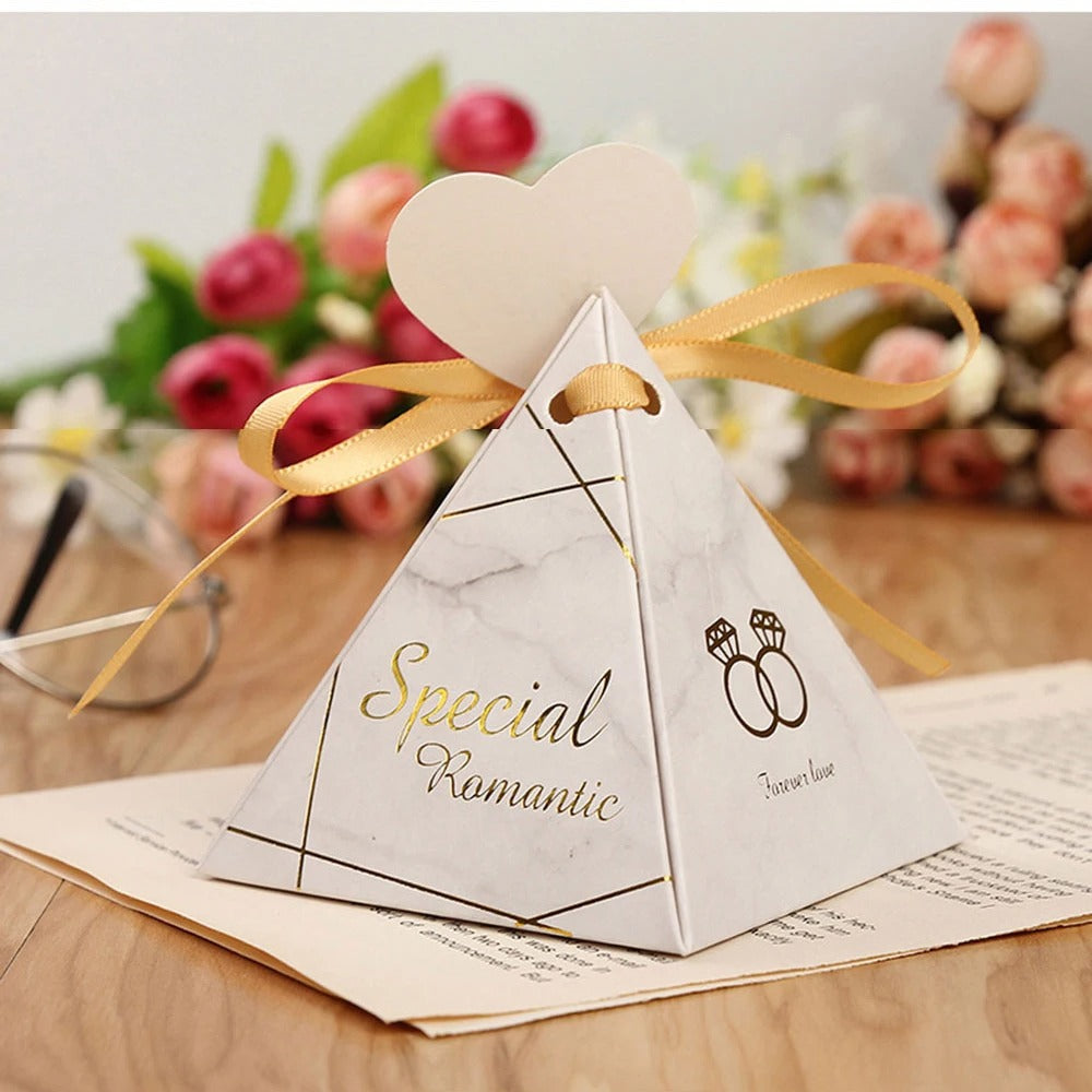 Triangular pyramid marble wedding box for guests giveaways