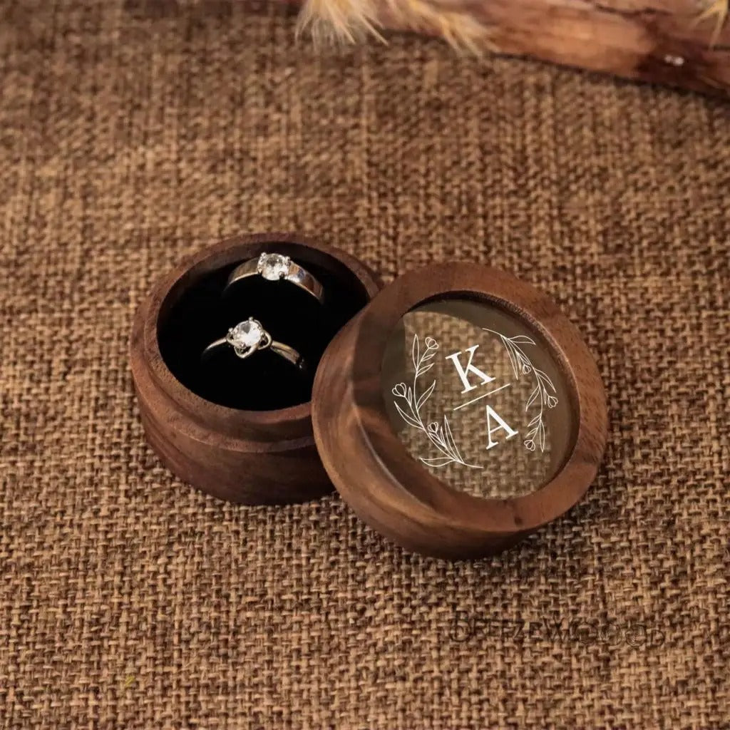 Round wooden wedding ring box