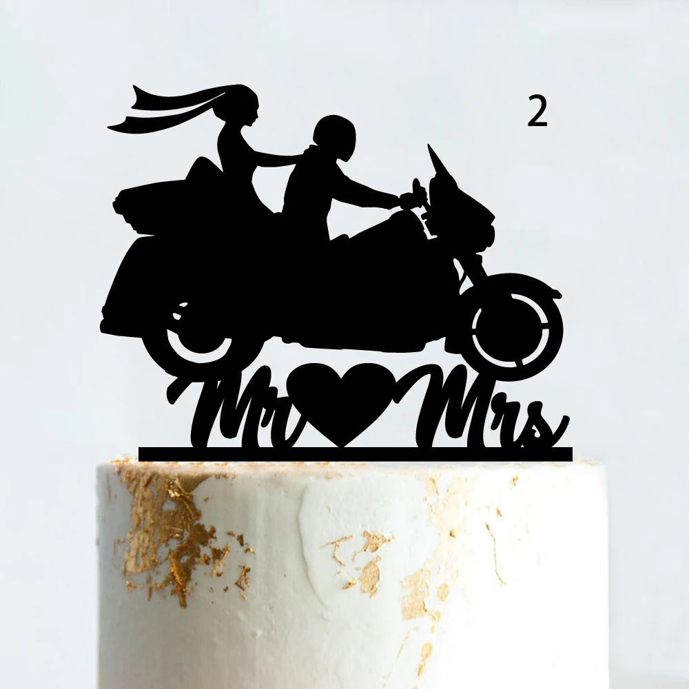 Motorcycle wedding cake topper