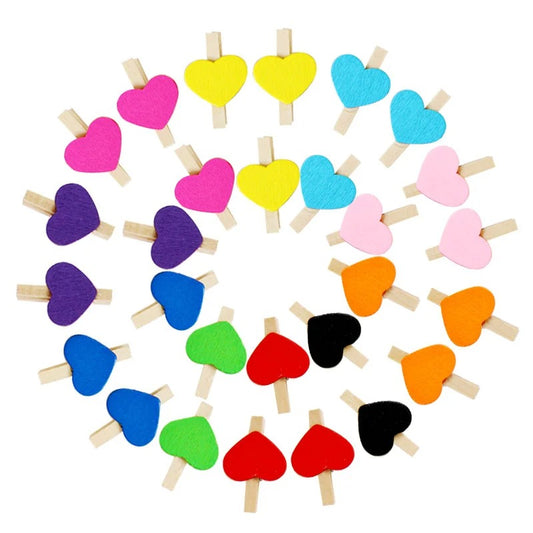 50 pcs Heart-shaped wooden clips