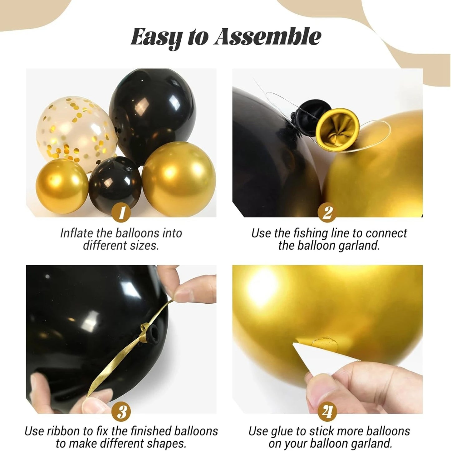 121Pcs Black and Gold Balloons