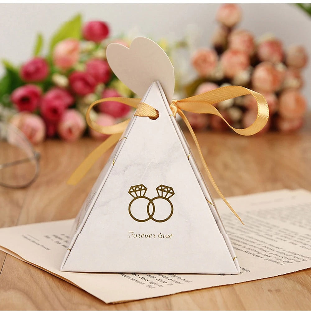 Triangular pyramid marble wedding box for guests giveaways