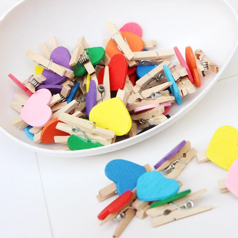 50 pcs Heart-shaped wooden clips