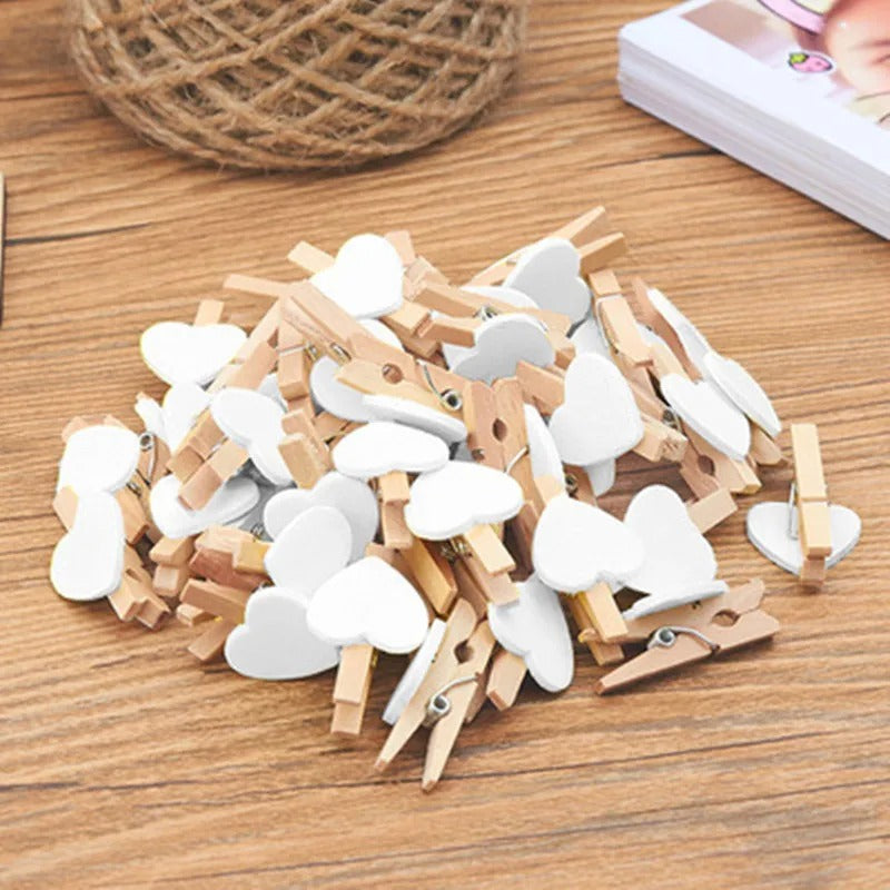 50 pcs Heart-shaped wooden clips