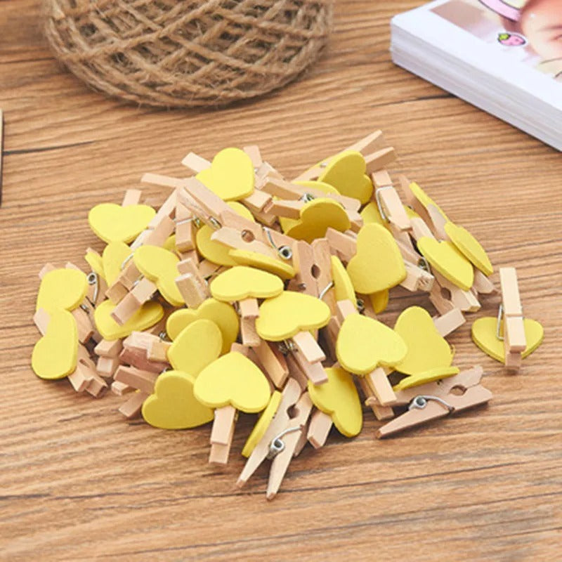 50 pcs Heart-shaped wooden clips