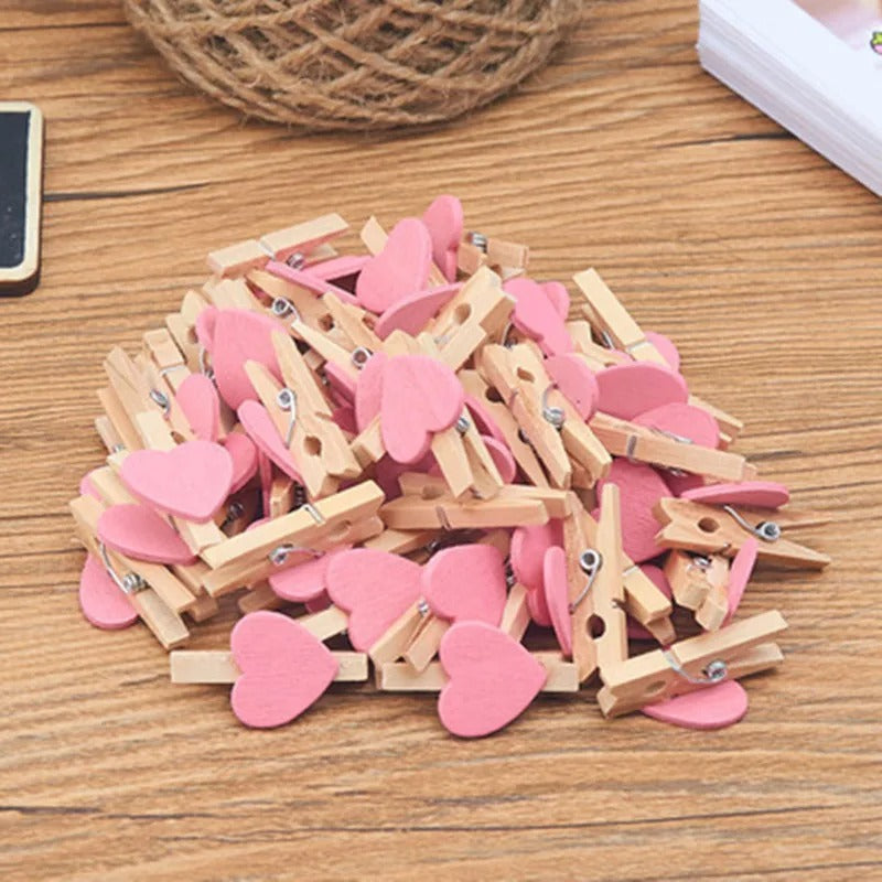 50 pcs Heart-shaped wooden clips